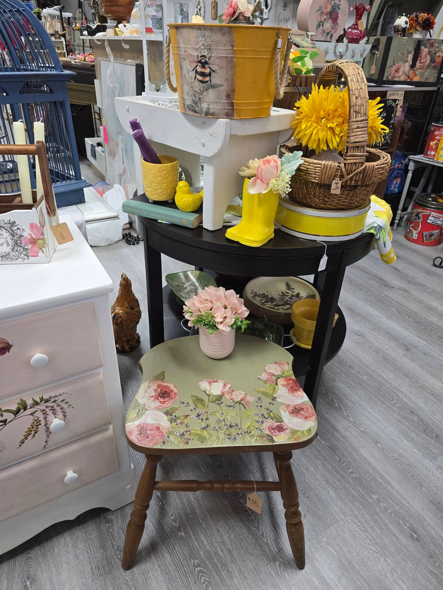 Floral chair and yellow decor